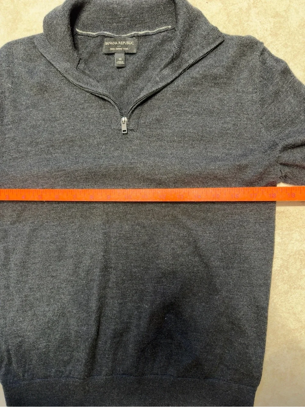 Banana Republic 100% Merino Wool Quarter Zip Sweater Medium Gray